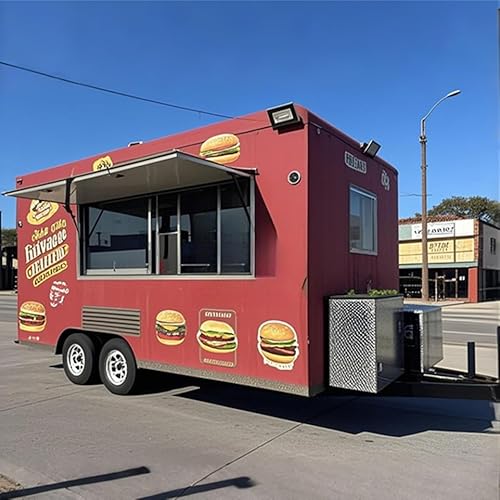 Food Trailer for Sale, Mobile Food Truck Fully Equipped - Customized Concession Unit with Pizza Oven, Coffee Bar, Hot Dog Cart, Freezer & Ice Cream Cooler for Street Vendors, Catering