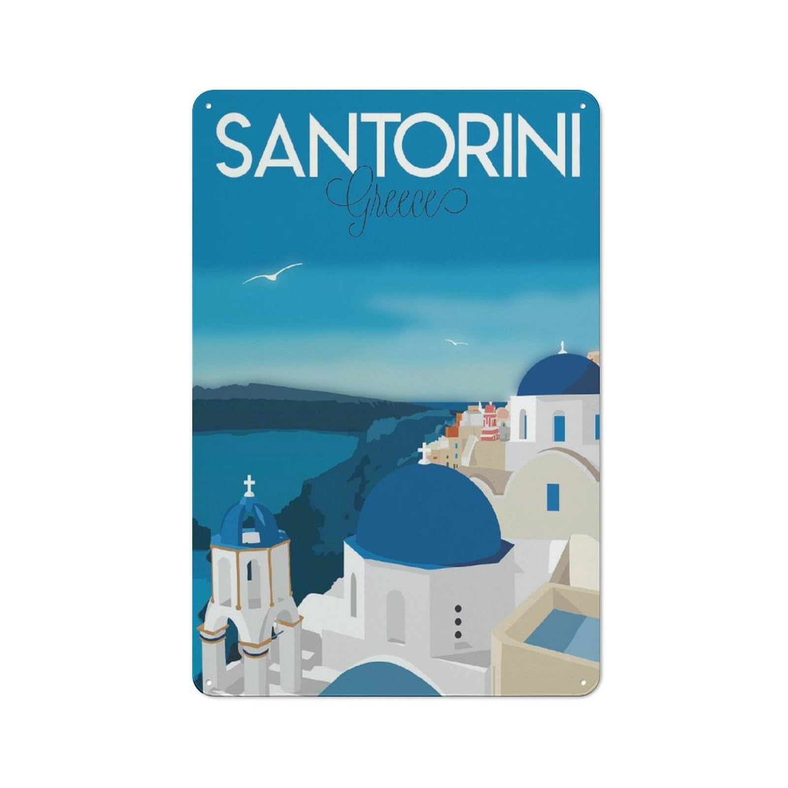 Santorini Greece (2) Workshop Style Metal Wall Decor 30x20cm, Garage Metal Sign for Workshop, Basement, Shed Or Games Room