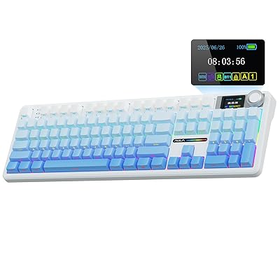 AULA F108 PRO - Wireless Mechanical Keyboard with Screen&Knob,Hot Swappable Gaming Keyboard with 8000mAh Battery,Pre-lubed Switches,RGB Backlit,PBT Keycaps Creamy Sounding Computer Keyboards,104 Keys