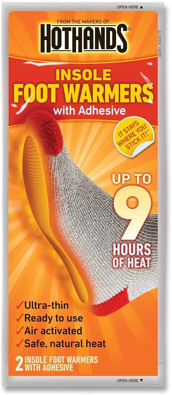 HotHands Insole Foot Warmers with Adhesive, Up to 9 Hours of Heat, Ultra-Thin, Air Activated, Safe Natural Heat, 2 Warmers per Pouch (Pack of 2 Pouches)