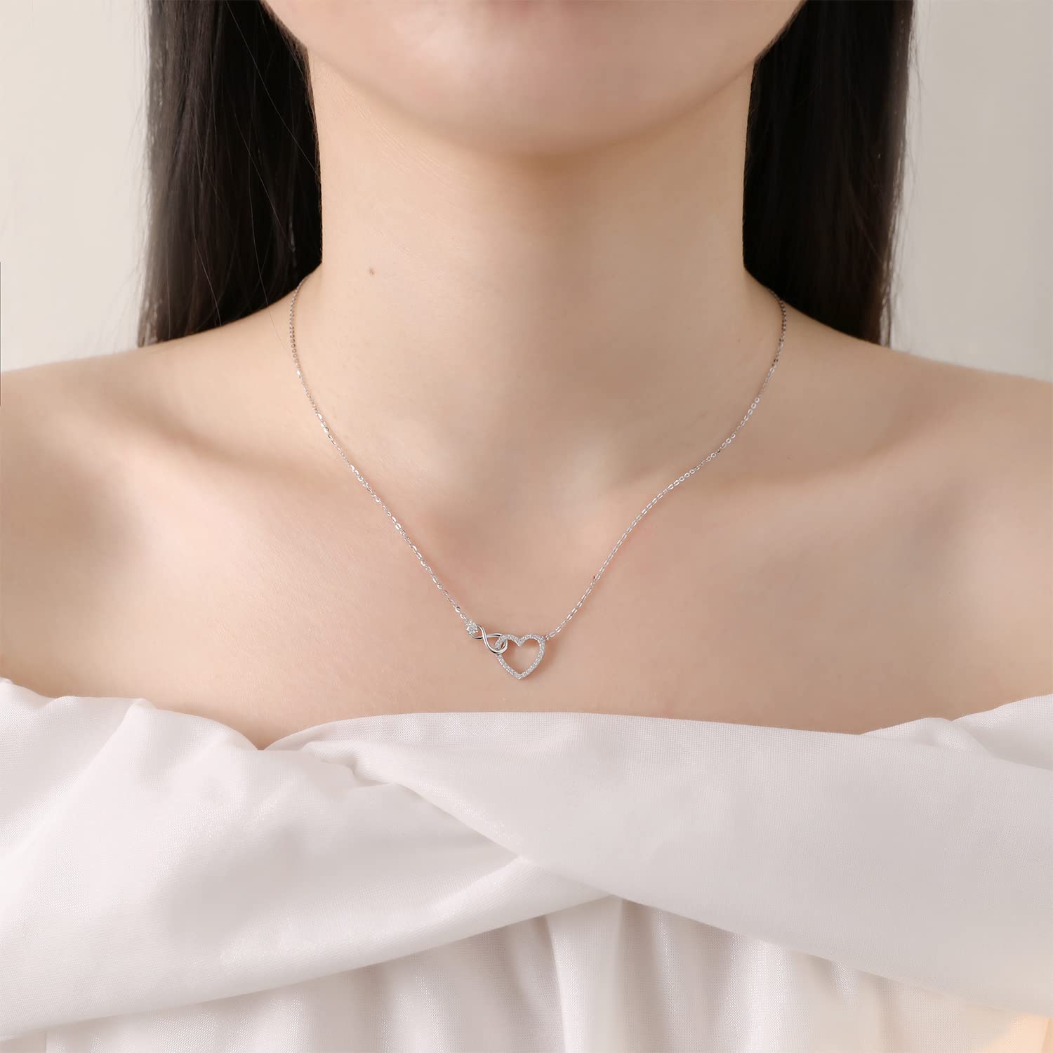 Meissa Collar Plata Mujer Infinito Corazón Gargantilla Collar Dorado Mujer 925 Circonita Punto Collar de Luz Promesa de Regalo (Oro)