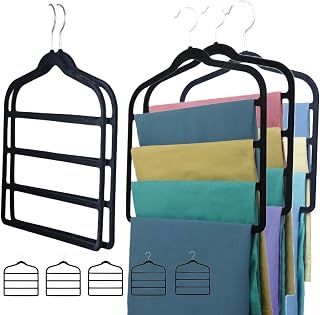 5 Pack Velvet Pant Hangers Space Saving Non Slip Black Velvet Hangers, Multi Layer Velvet Hangers Clothes Hangers Closet Organizer for Pants Jeans Trousers Scarf Tie Towel
