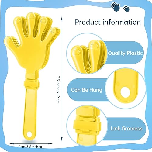 Miniatura 2 de 100 pinzas de mano amarillas de 7.5 pulgadas con forma de explosión de sol, agentes de ruido, regalos de fiesta, aplausos de plástico para eventos