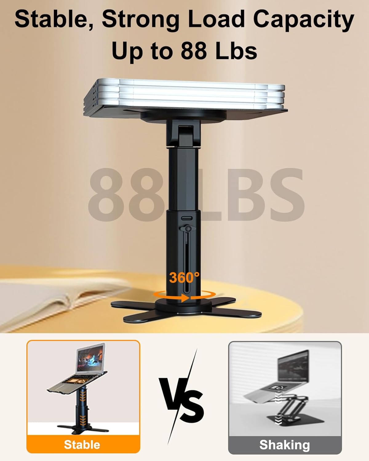 Standing Laptop Stand for Desk with 360° Rotating Base - Adjustable Height Angle Computer Stand for Laptop - Ergonomic Desk Laptop Stand for MacBook Pro/Air Dell Lenovo HP 11"-17" Laptops Black image 4 of 7 B0DK4YWVF7