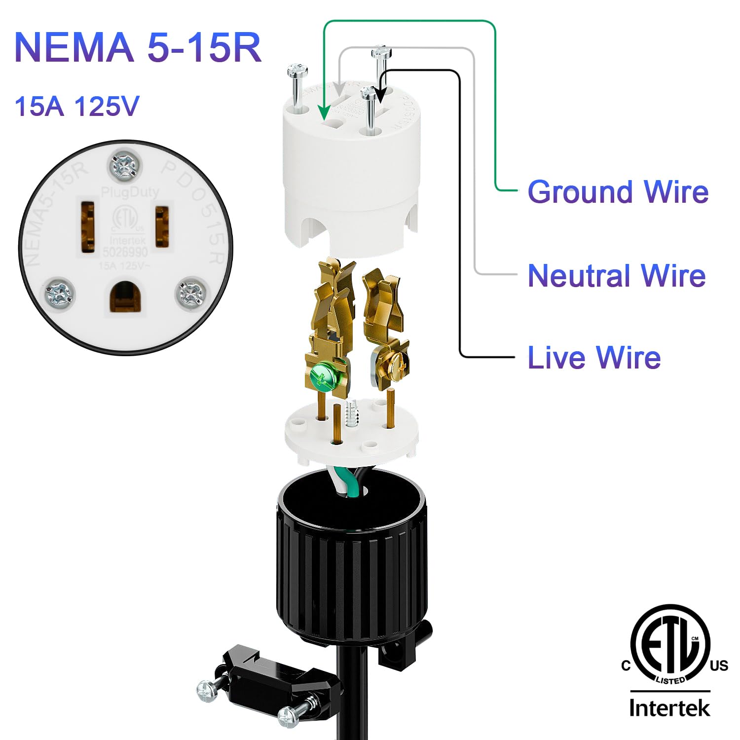 10 Pack Black & White Nema 5-15R Self Wiring Electrical Outlet Receptacle, 15A 125V, 3-Prong Grounded Socket for Appliance, Computer, Power Strip