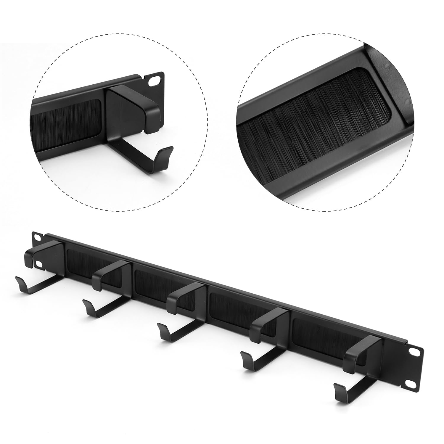 QWORK® 3X Passe-câbles 19 pouces avec 5 anneaux métalliques et ouverture à brosse, gestion des câbles pour armoire serveur et rack réseau 19"