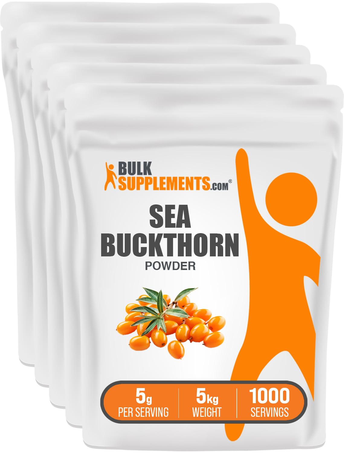 BulkSupplements.com Sea Buckthorn Powder - Omega 7 Supplement, Superfood Powder, Sea Buckthorn Berry Powder - Vegan & Gluten Free, 5g per Serving, 1kg (2.2 Pound) (Pack of 5)