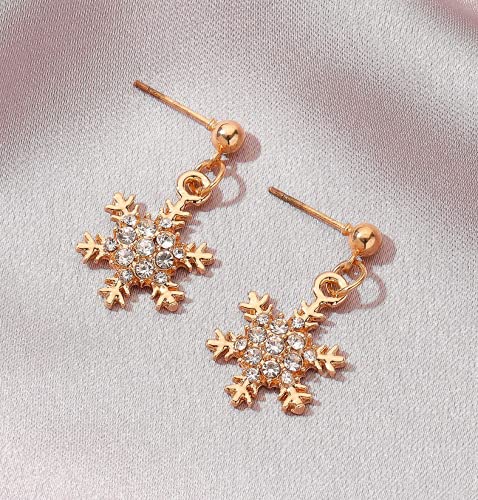 Anlagrace Delicate Crystal Snowflake Earrings Gold Snowflake Dangle Earrings For Women Girls Christmas Earrings Holiday Party Drop Earrings Festival Gift Idea Christmas Jewelry #TOP6