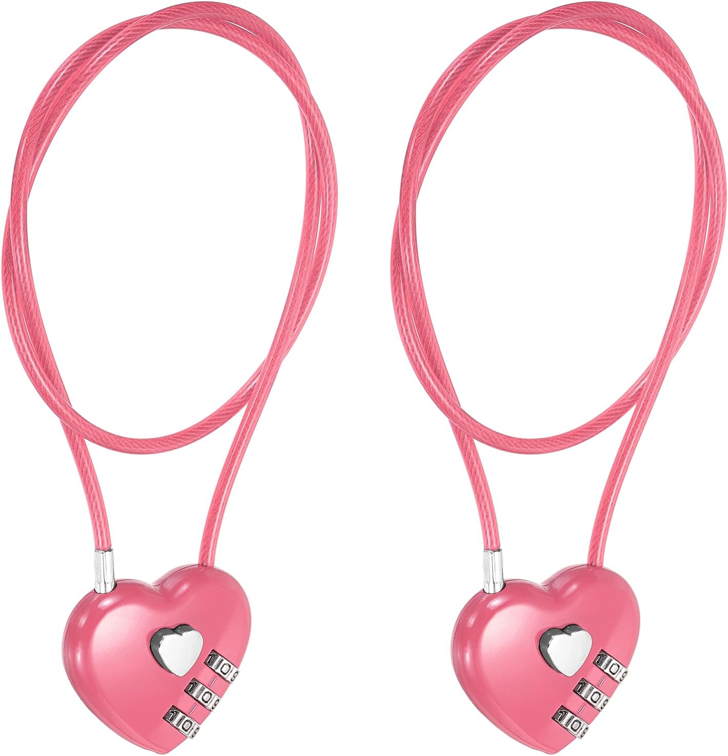 PATIKIL Heart Shaped Combination Padlock (19.7 Inch, Pink)(2), 3-Digit Combo Padlock Love Locks with Steel Wire Rope, Suit for Gym Locker/Fence/Luggage/Storage/Backpack/Toolbox/Cabinets
