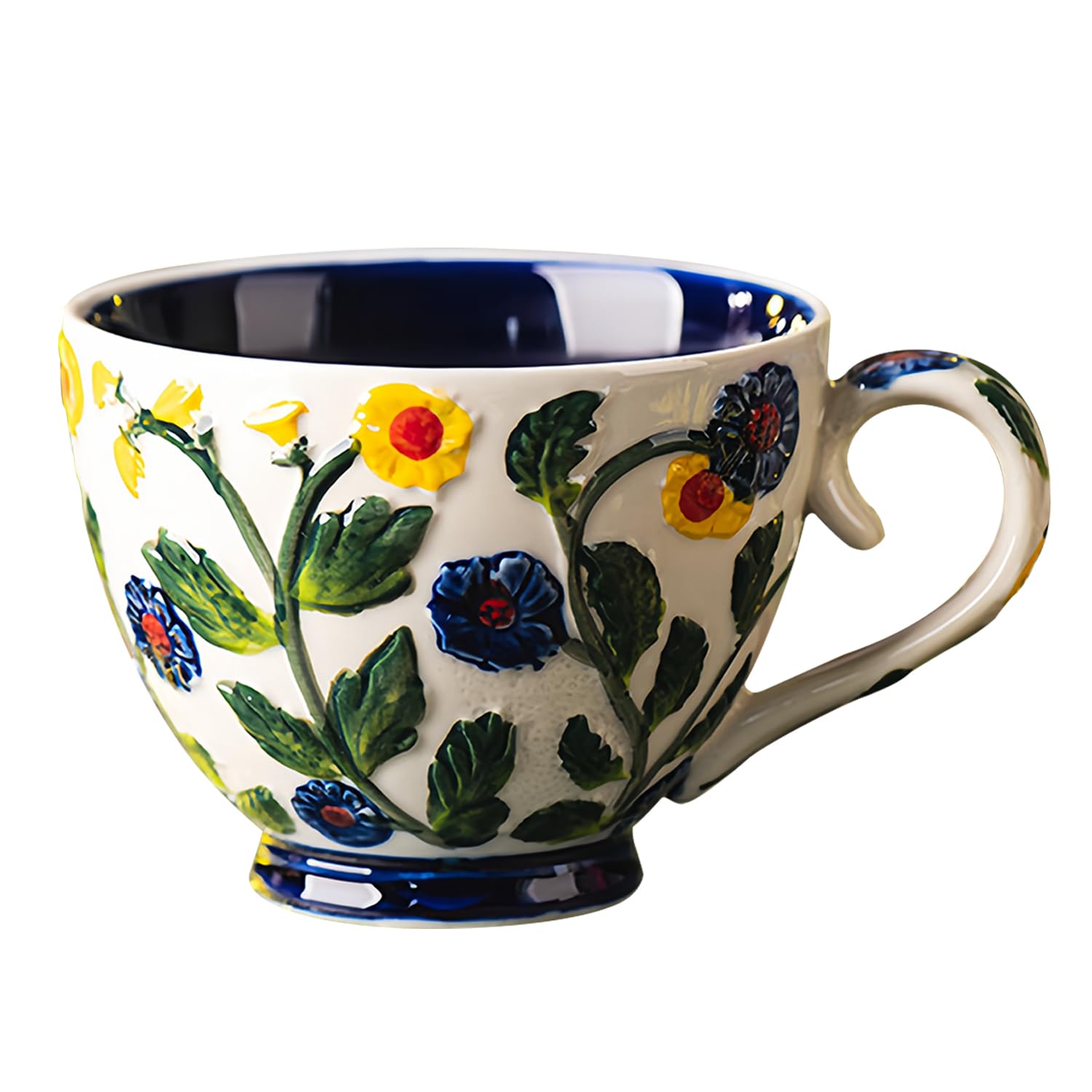 Dowbom Soup Mug With Lid, 500ml Microwave Soup Bowl, Ceramic Soup Mug Small Soup Bowl (Blue,Cup)