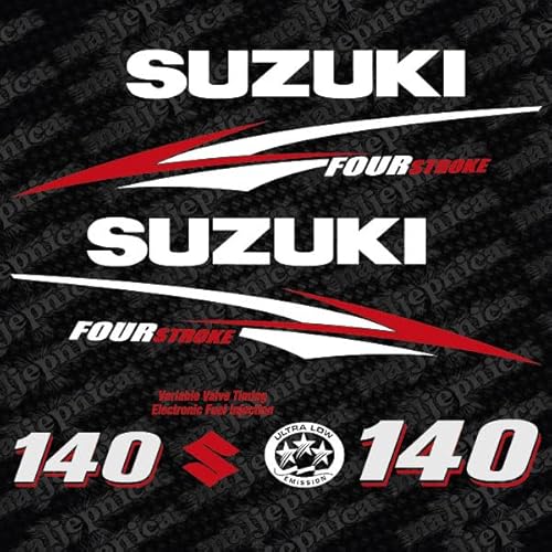411 Decals Aftermarket Replacement for Suzuki 140 Four Stroke 2010 RED Outboard Decal (Sticker) Set