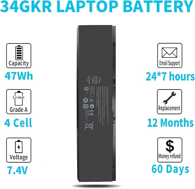 Batería Emanjor 34GKR Li-ion 7.4V 47Wh para Dell Latitude E7440 miniatura 5