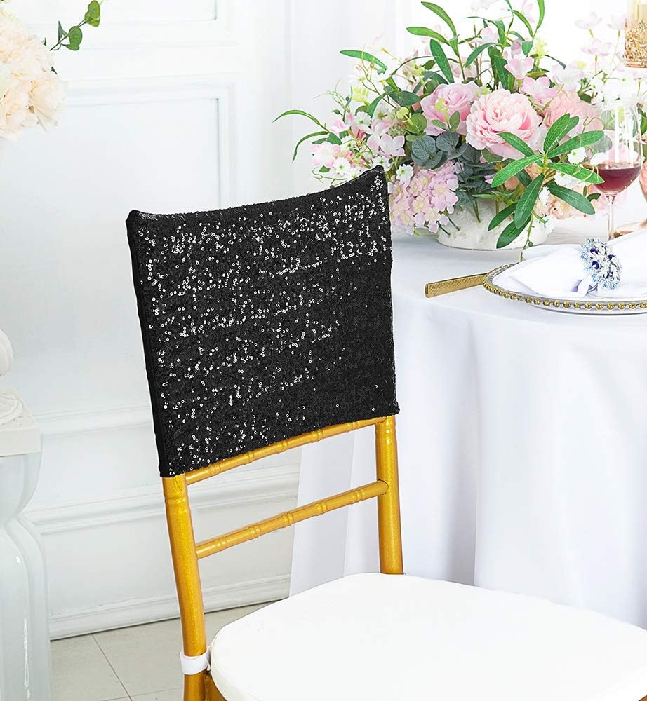 (5 PCS Chiavari Chair Covers Caps Sequin Spandex Stretch Chair Cover Cap for Wedding Party Banquet Events - Blush Pink/Rose Gold