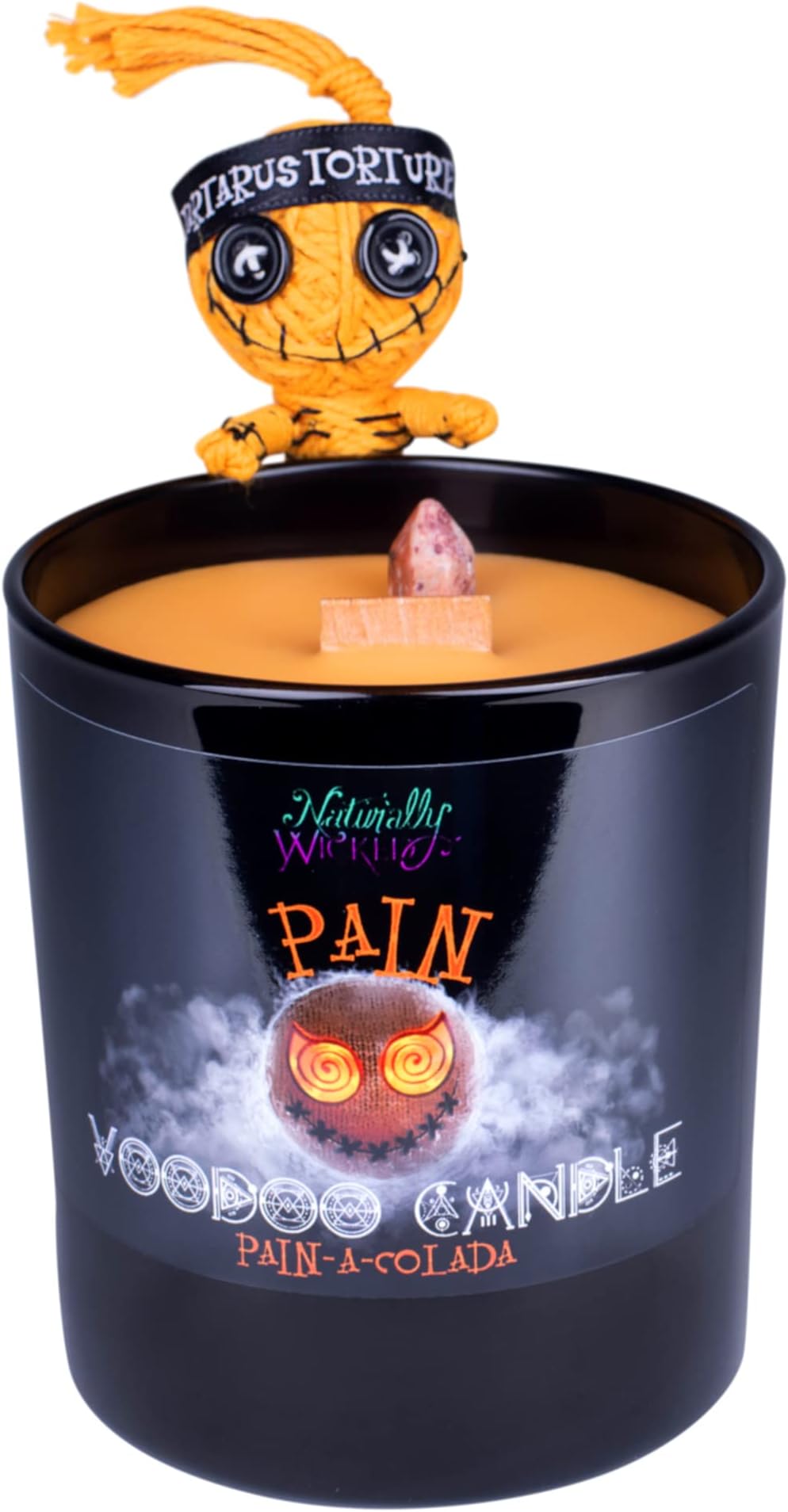 Naturally Wicked Voodoo Candle | Includes Voodoo Doll & Crystal Wand | Vegan Crystal Spell Candle (Pain)