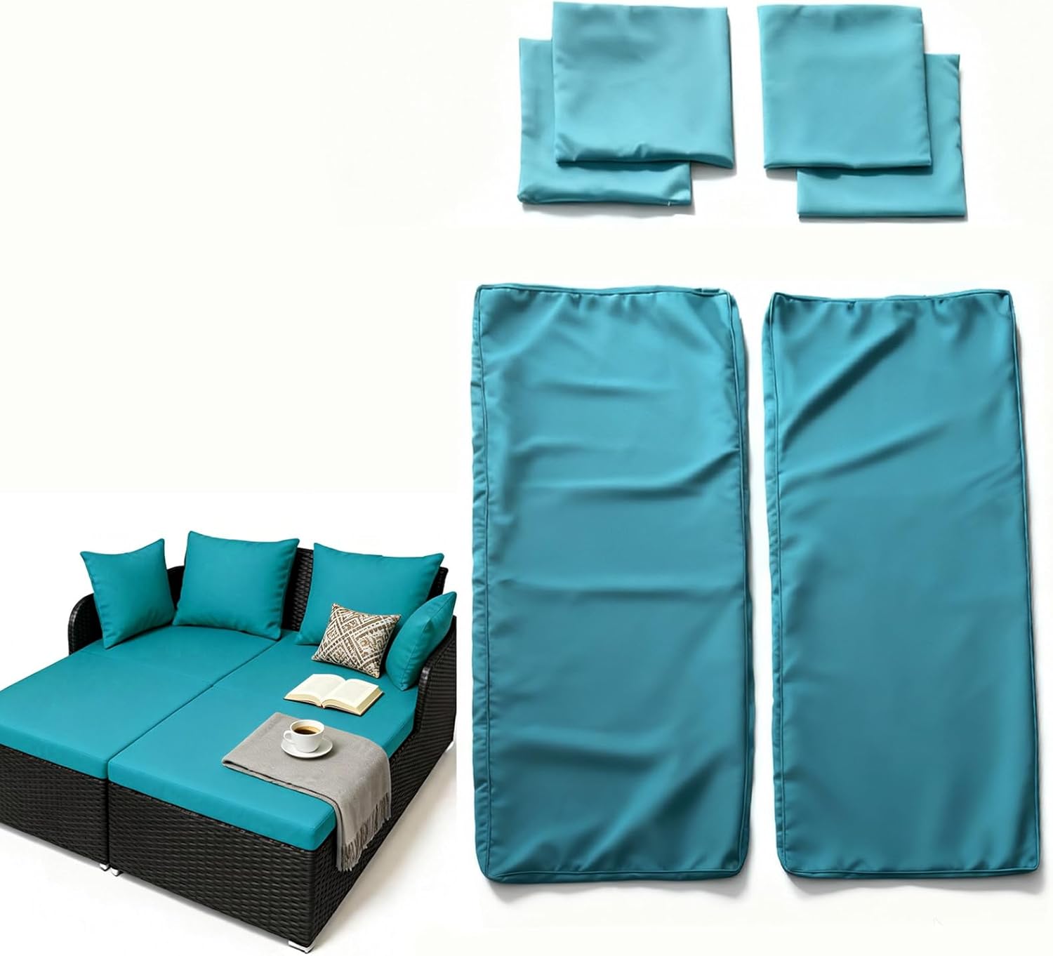 Outdoor Daybed Cushion Cover, 59 x 23.5 Inch Replacement Cover for 2-Person Lounge Bed, Poolside Porch Garden Conversation Seating (Blue)