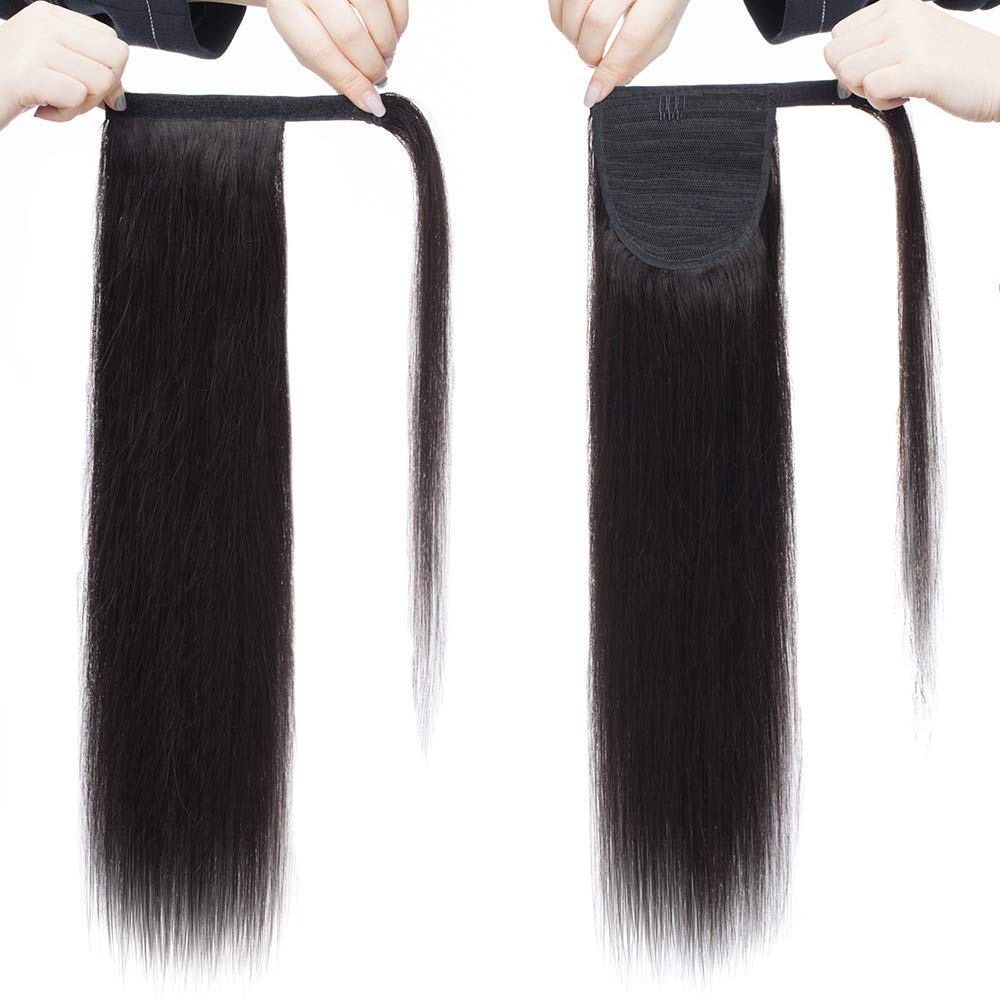 SEGO Coda Extension Capelli Veri Clip Neri Code di Cavallo Fascia Unica Ponytail Extensions 100% Remy Human Hair Lisci Umani Naturali 95g (55cm #1B Nero Naturale)