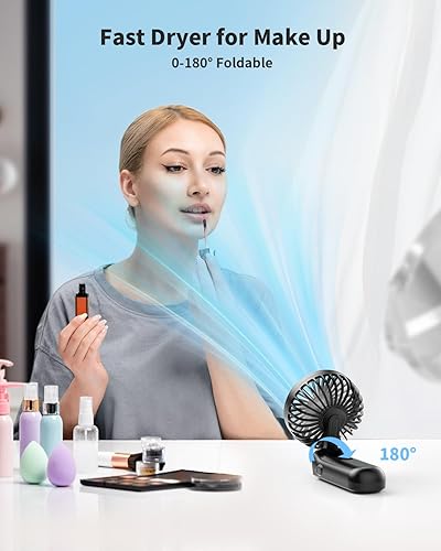 Miniatura 7 de Ventilador portátil plegable con pantalla LED, funciona con pilas de 3000 mAh, mini soporte de manocuelloescritorio, pequeño ventilador personal 3