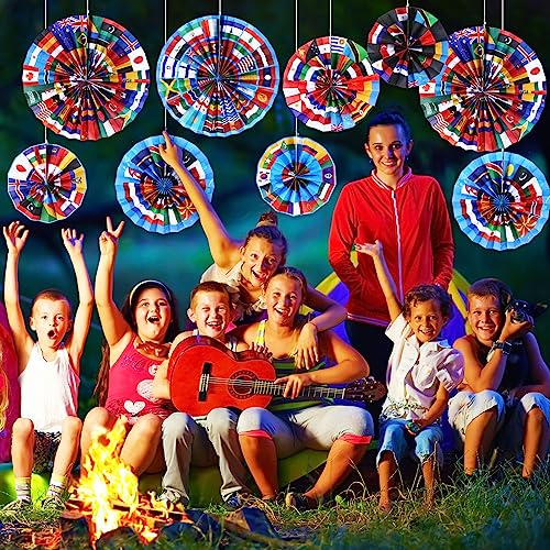 Image of Outus 27 Pcs International World Flags Classroom Decorations Around the World Hanging Paper Fans Country Flags International Decor Party Banner Garland for Office Classroom Decor