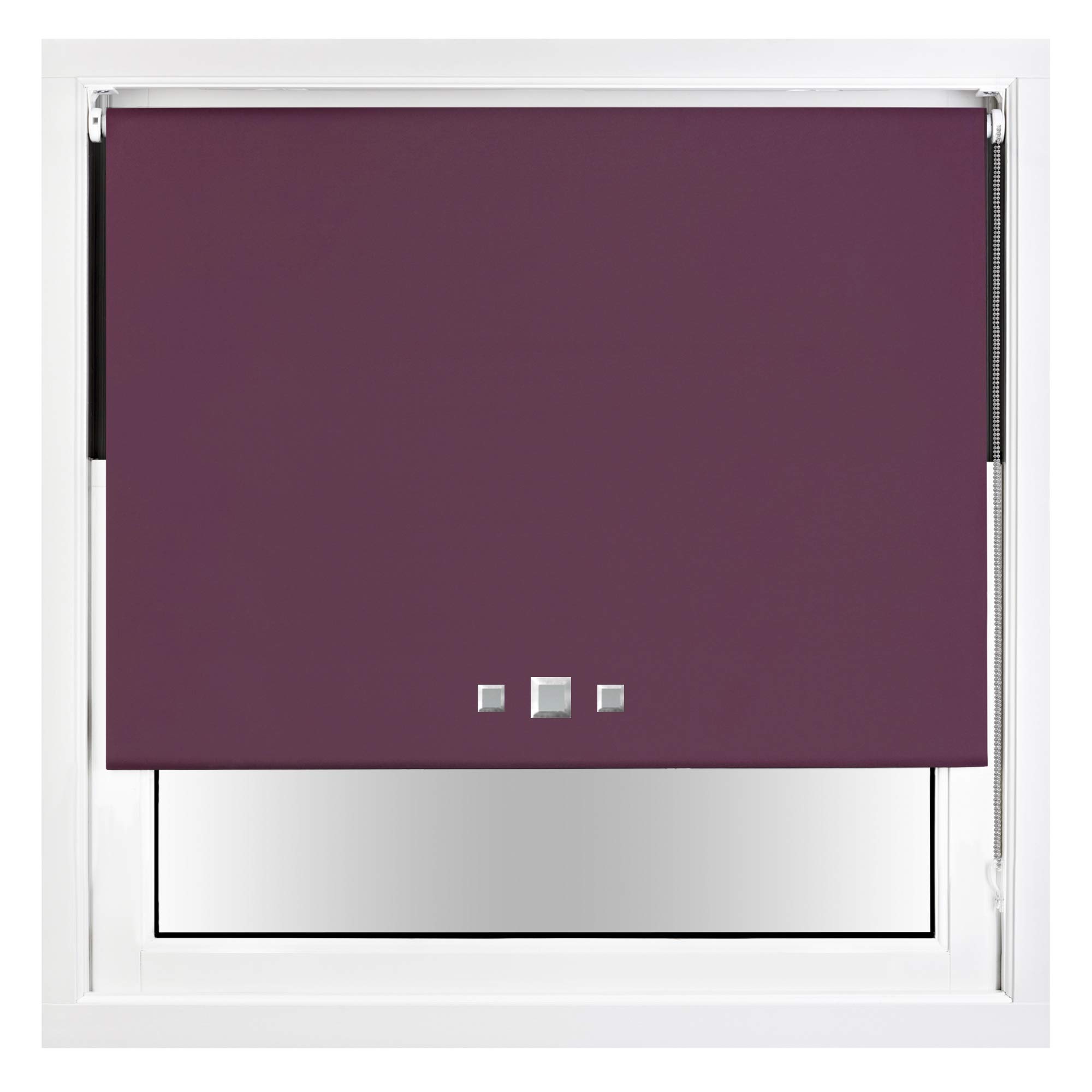 FURNISHED Blackout Roller Blind with Triple Square Eyelets & Metal Fittings Trimmable - Aubergine, 150W x 210H cm