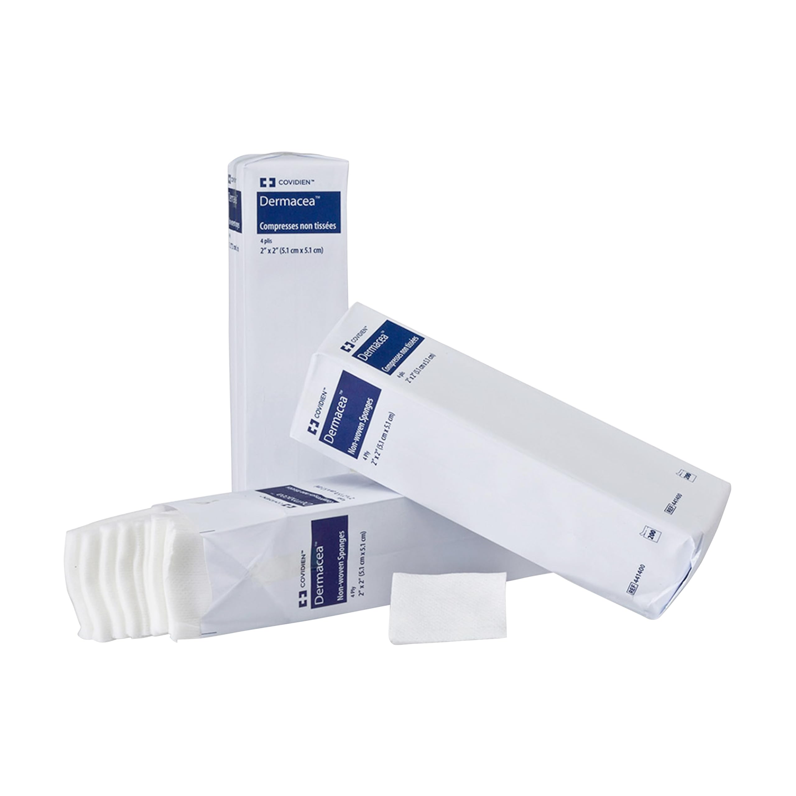 Cardinal Health™ Dermacea™ spugna di garza multiuso in tessuto non tessuto, non sterile, 2 x 5 cm, 4 strati, 441400, confezione da 8000