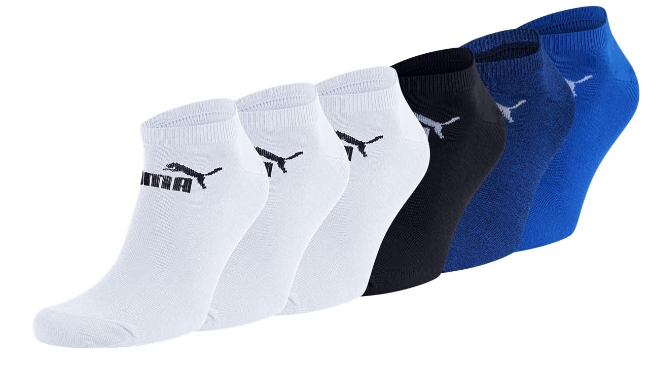 PUMA Unisex Sneaker Socken 6er Pack, Kurzsocken, Atmungsaktive Sportsocken -Navigate/White, 39-42