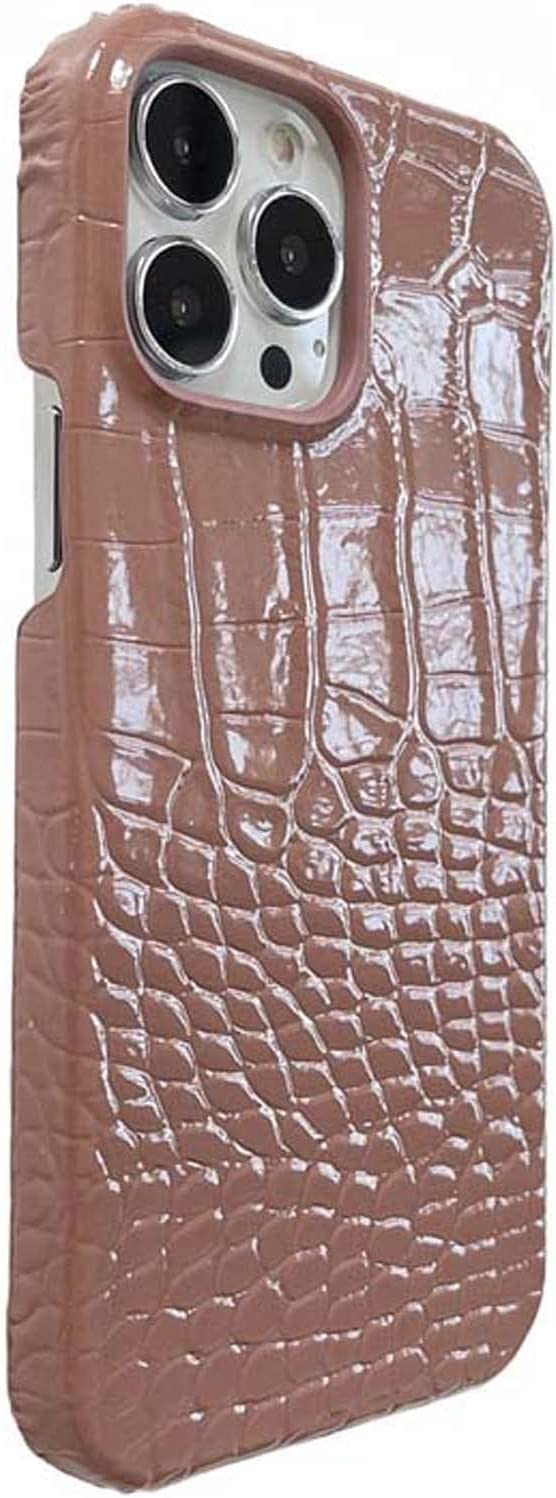 Coque iPhone 13 Pro antichoc respirante et protectrice en cuir crocodile café