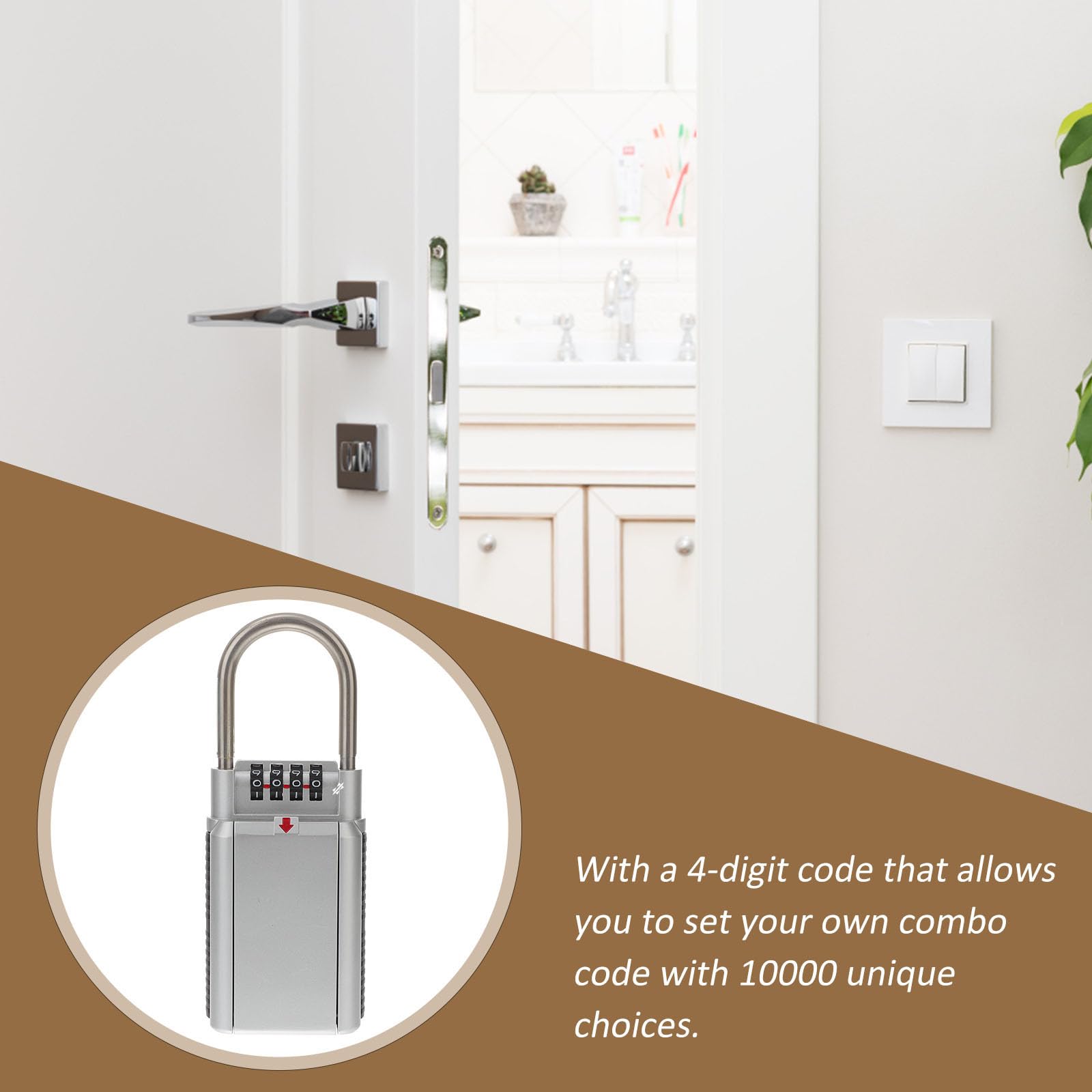 Caja de Seguridad para Llaves de Casa, Metal, Código 4 Dígitos, Plata