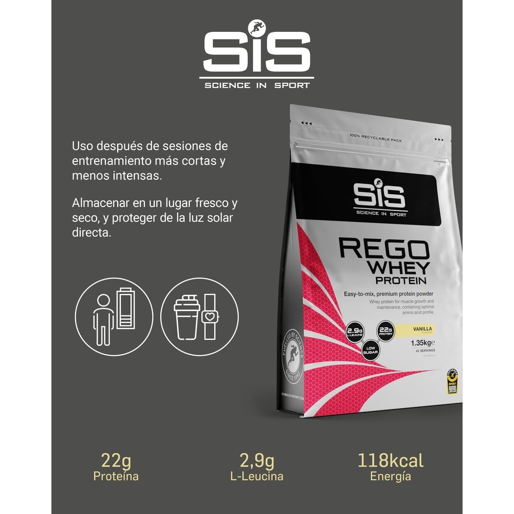 Science in Sport Rego Whey Protein 1,35kg Vainilla - Bebida regeneradora en polvo con carbohidratos, proteínas, electrolitos, vitaminas y minerales, Ayuda a entrenar eficazmente, 100% whe
