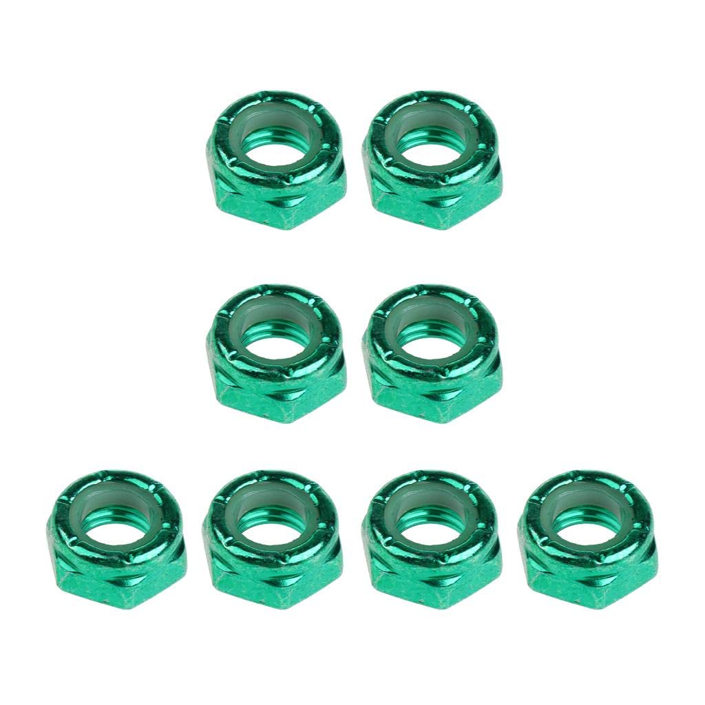 Milageto 8 Pieces of Resistance Axle Nuts, Replacement Nuts for Skate, Long, Trucks, Nuts, Optional Color, Green