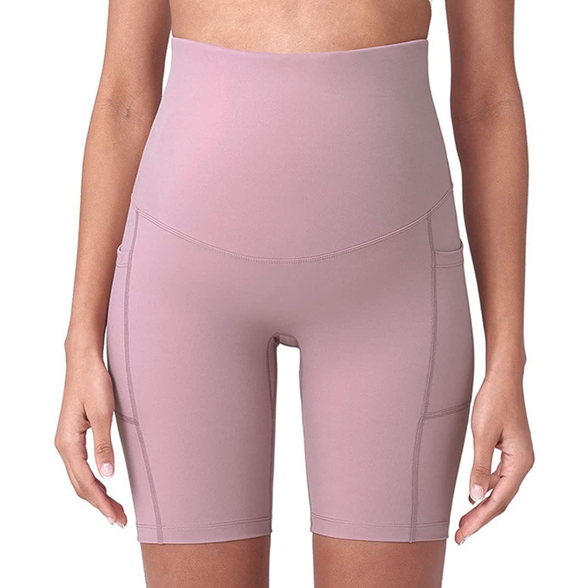 Short de Yoga de maternité Noir avec Poches pour téléphone - Taille Haute - Soutien sans Couture - Doux et Actif - Taille S à XL