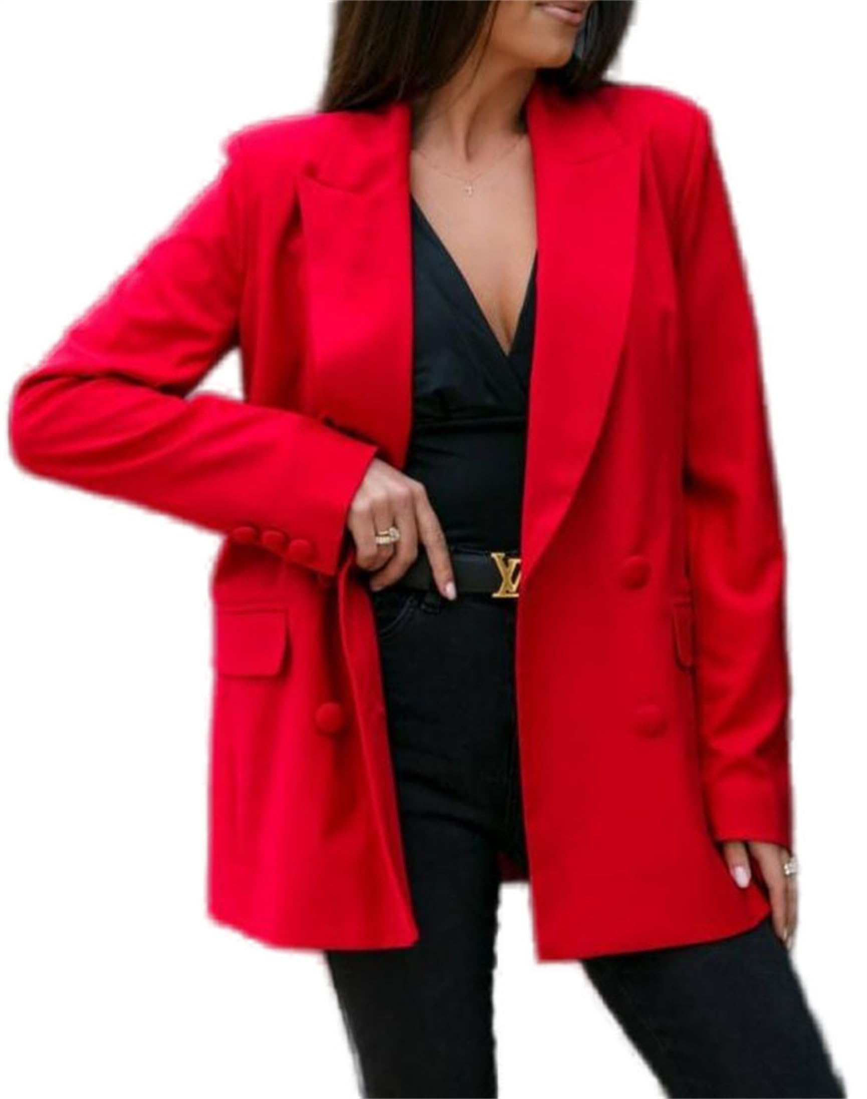 Womens Long Sleeve Casual Blazers Double Breasted Business Suit Jackets Office Fall Elegant Coats