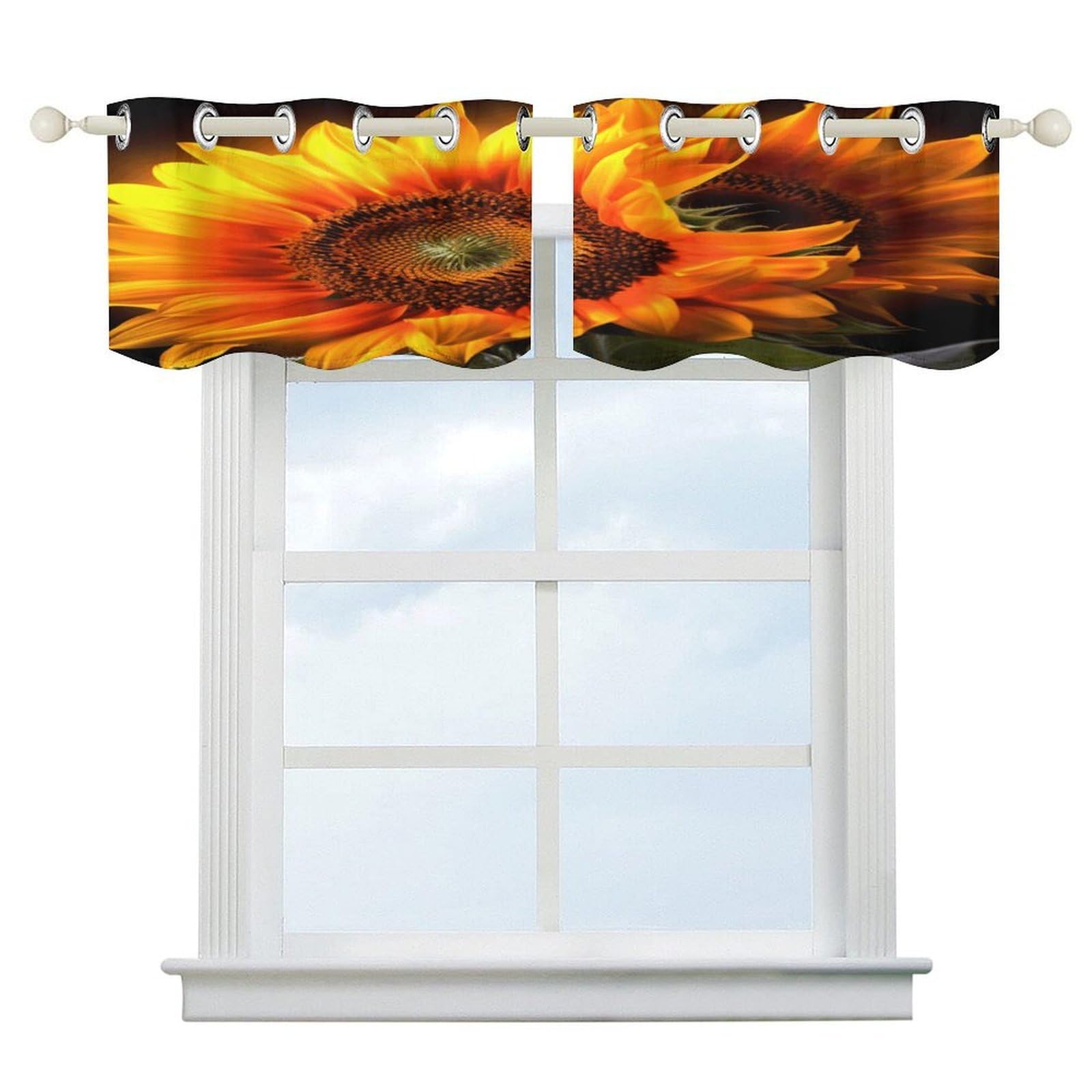 Fekiloot Style Orange Sunflower Wallpaper Short Curtains Valance Curtain