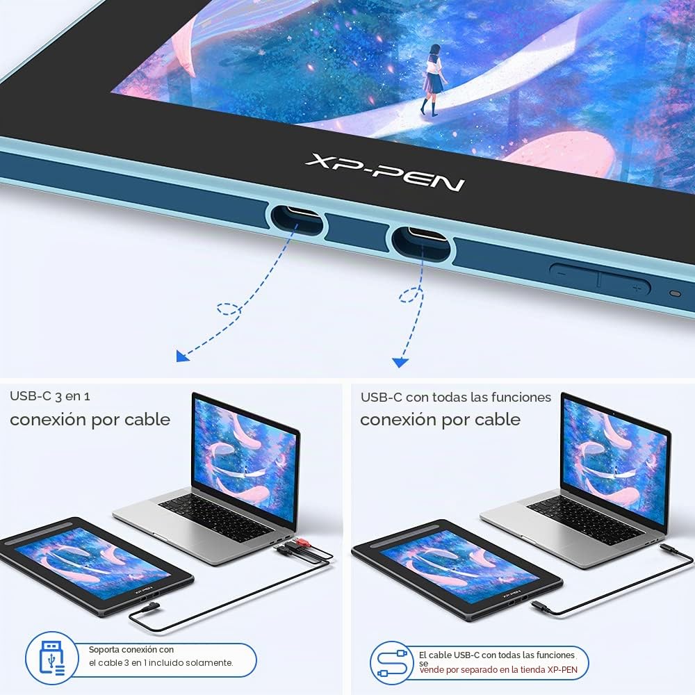 XP-Pen Artist 12-2.ª generación Tableta Gráfica con Pantalla Completamente Laminada de 127% sRGB, Tableta Dibujo con Lápiz, Compatible con Windows, Mac OS X, Chrome OS, Linux, Android, Azul