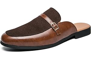 Men's Suede Low Heel Leather Formal Mules with Retro Round Toe