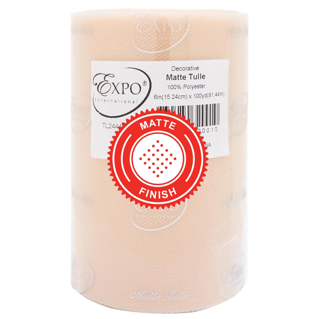 Expo International Decorative Matte Tulle, Roll/Spool of 6” X 100 Yards, Lightweight Polyester Tulle Fabric for Tutus, Costumes, and Party Decorations, Washable, Easy-to-Use, Beige