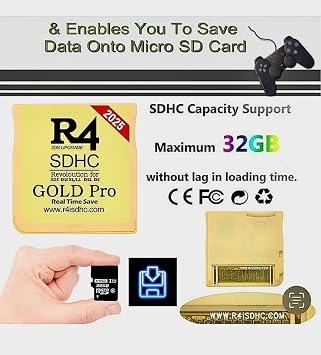 R4 SDHC Gold Pro Adapter with 32 GB Micro SD with YS Menu with 500 in 1 Will Work On DS DSI DSIXL 2DS 2DSXL 3DS 3DSXL