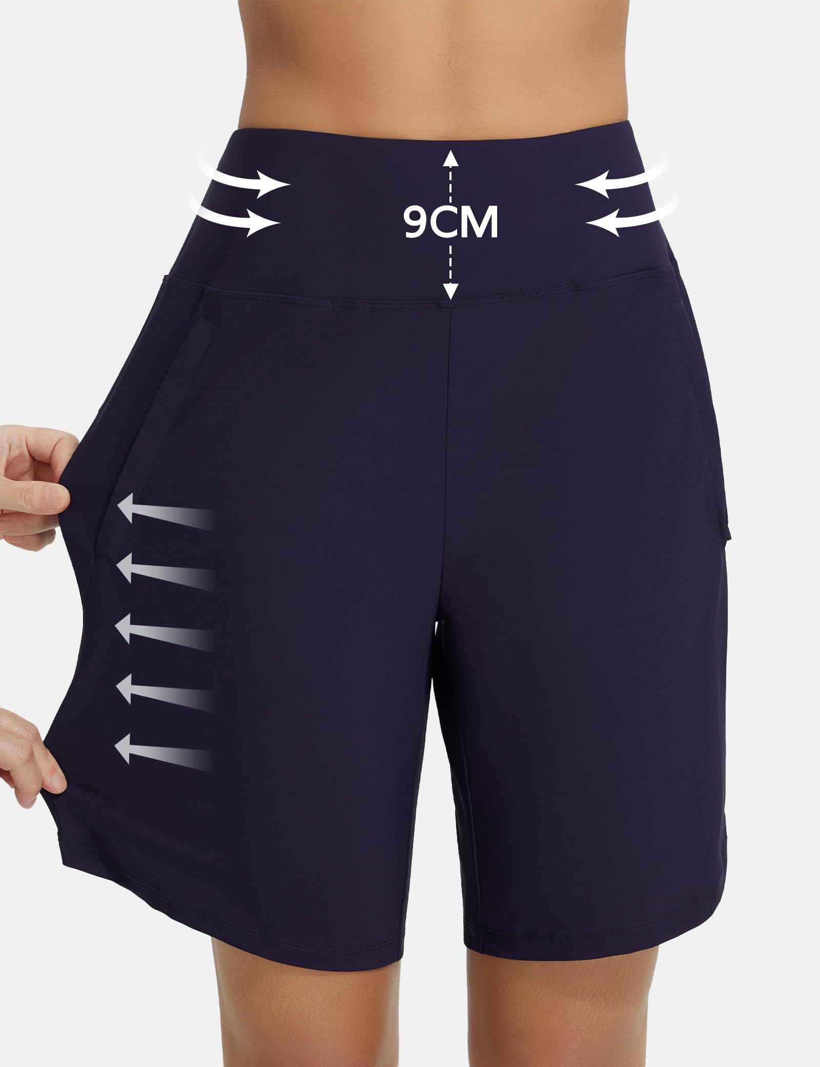baleaf Short de Bain Long pour Femme avec Poches zippées à séchage Rapide, Poches zippées 22,9 cm