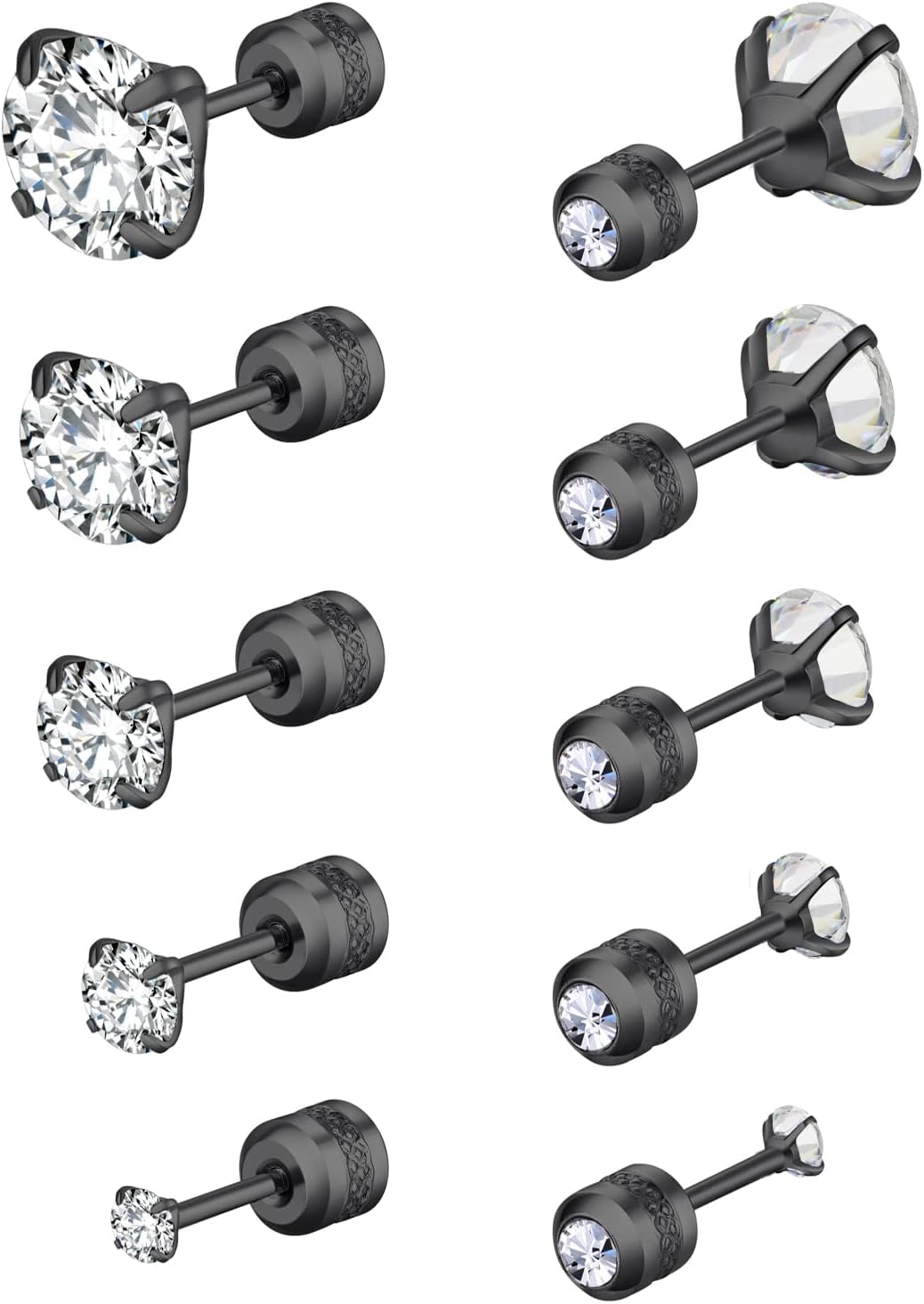 5 Pairs Stud Earrings Colorful Cubic Zirconia Stainless Steel Stud Earring Hypoallergenic Screw Back Earrings Double Side Piercing Earrings Gifts for Women Mother's Day