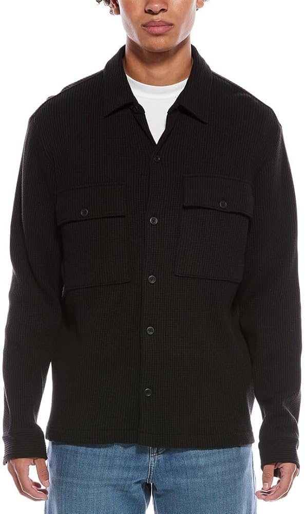 Vince Men's Chunky Waffle Shirt Jacket, Black at Amazon Men's