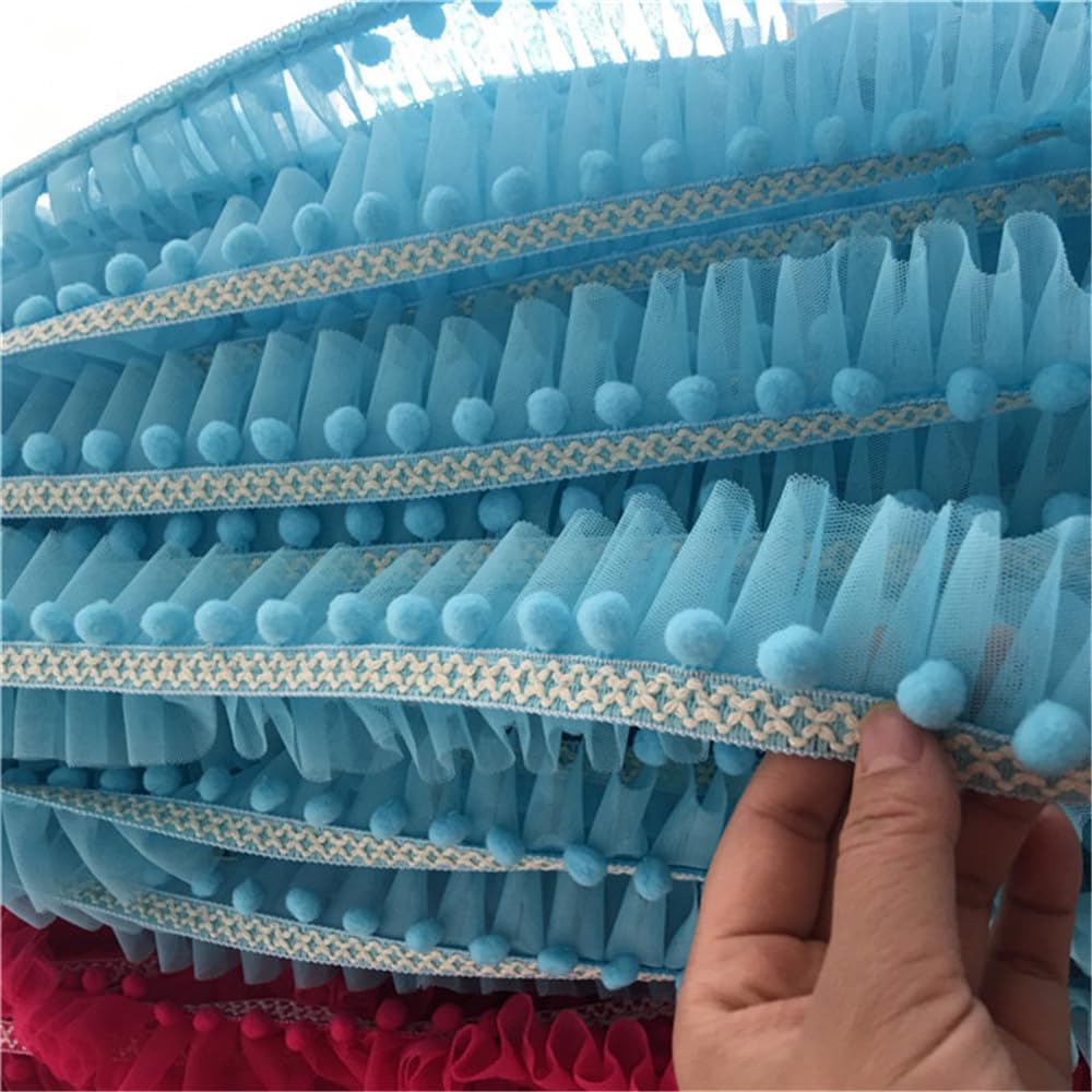 accessori fatti a mano DIY, decalcomanie da cucito 5 iarde 5 cm nastro mini pompon nappa passamaneria palla frangia passamaneria cucito pizzo applique for casa tenda vestiti cuscino (blu)