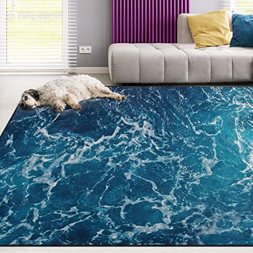 Naanle Ocean Beach Theme Area Rug 5'x7', Sea Waves Polyester Area Rug Mat for Living Dining Dorm Room Bedroom Home Decorative