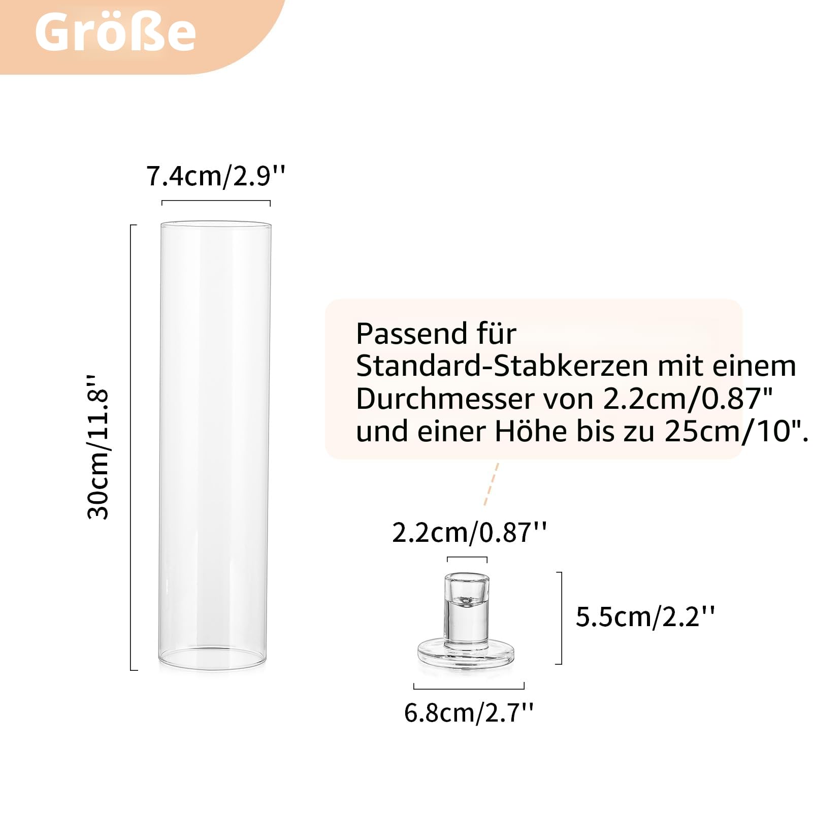 NUPTIO Glaszylinder für Kerzen Kerzenhalter Stabkerzen Kerzenständer Glas | 10 Stück 30cm Hoch ohne Boden Candle Holder Zylinder Stabkerzenhalter Windlicht Tisch Deko Hochzeit Weihnachten Adventskranz