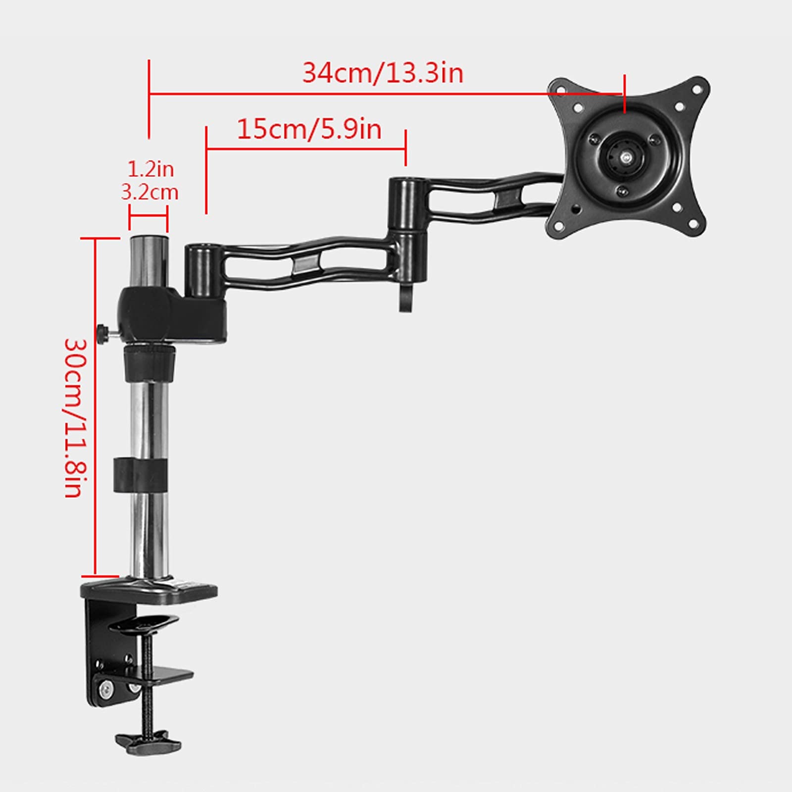 Soporte para Monitor, Brazo Ajustable para un Solo Monitor, Brazo Largo de 15" a 27", Soporte para Escritorio, Soporte para Monitor con Abrazadera y Kit (
