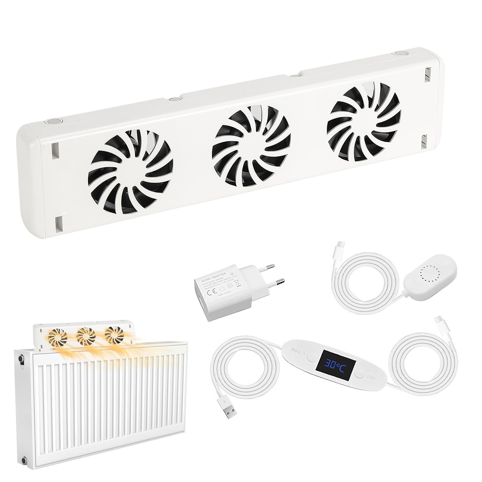 Ventilatore per Radiatore con 3 Ventole Migliorate, Ventilatori per Radiatori Ultra Silenziosi, Ventola del Riscaldatore Intelligente, Risparmio Energetico e Aumenta l'efficienza di (Singolo Set)