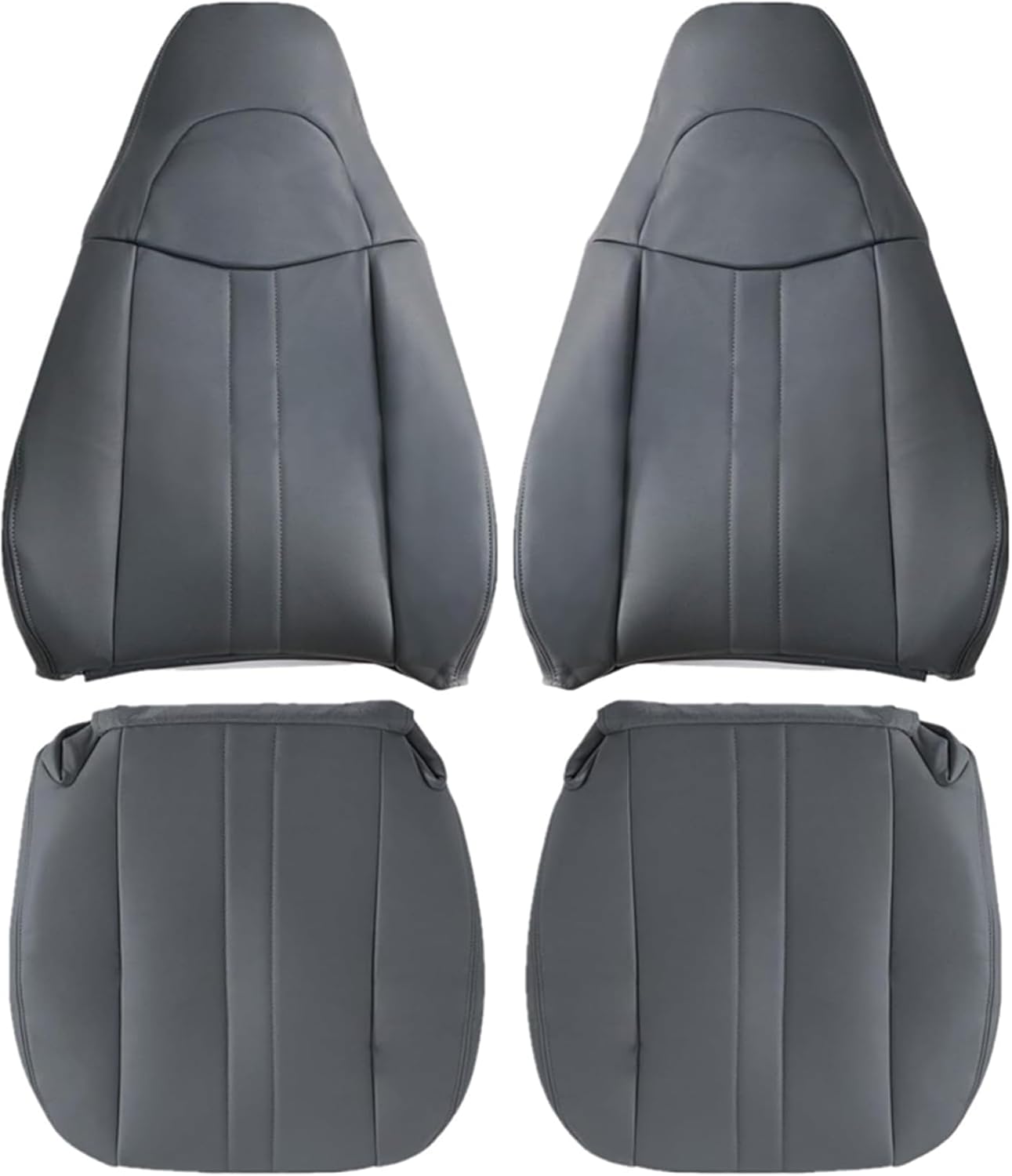 Priprilod Gray Leather Driver and Passenger Bottom & Top Lean Back Replacement Seat Cover Fit for Chevy Express GMC Savana 1500 2500 3500 2003 2004 2005 2006 2007 2008 2009 2010 2011 2012 2013 2014