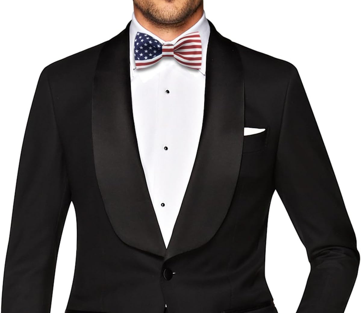 GUUNIEE Satin Silk Mens Pre-tied Bowtie Stars Stripes American Flag Solid Bow Ties