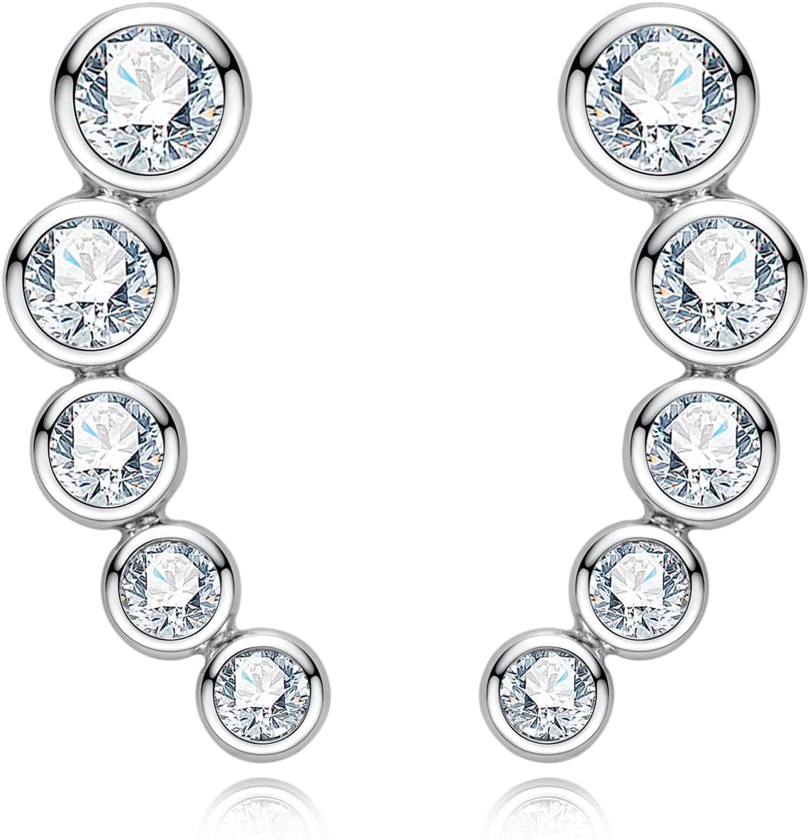 3-5 Stone Moissanite Ear Crawlers Earrings - Bezel Setting - 14K Gold Plating - Gift for Her -Hypoallergenic Climber Fashion Safe for Sensitive Ears for Women GRA Certified 0.52CT