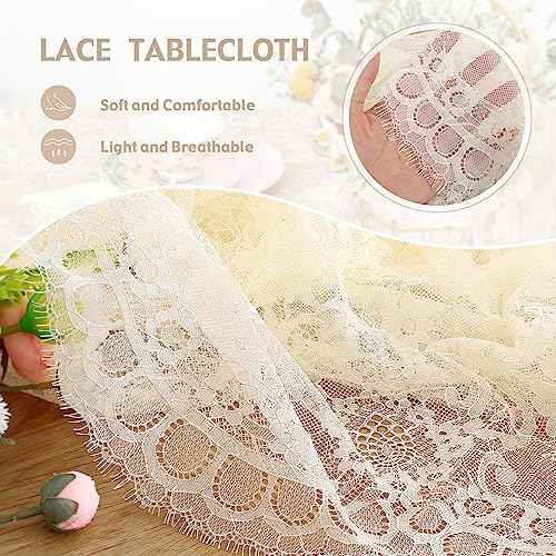 Fanqisi Ivory Lace Tablecloth 60x120 Inches Classic Wedding Lace Tablecloths Overlay Party Table Cover for Bridal Shower Reception Table Decoration by Fanqisi - Used condition - Image 5