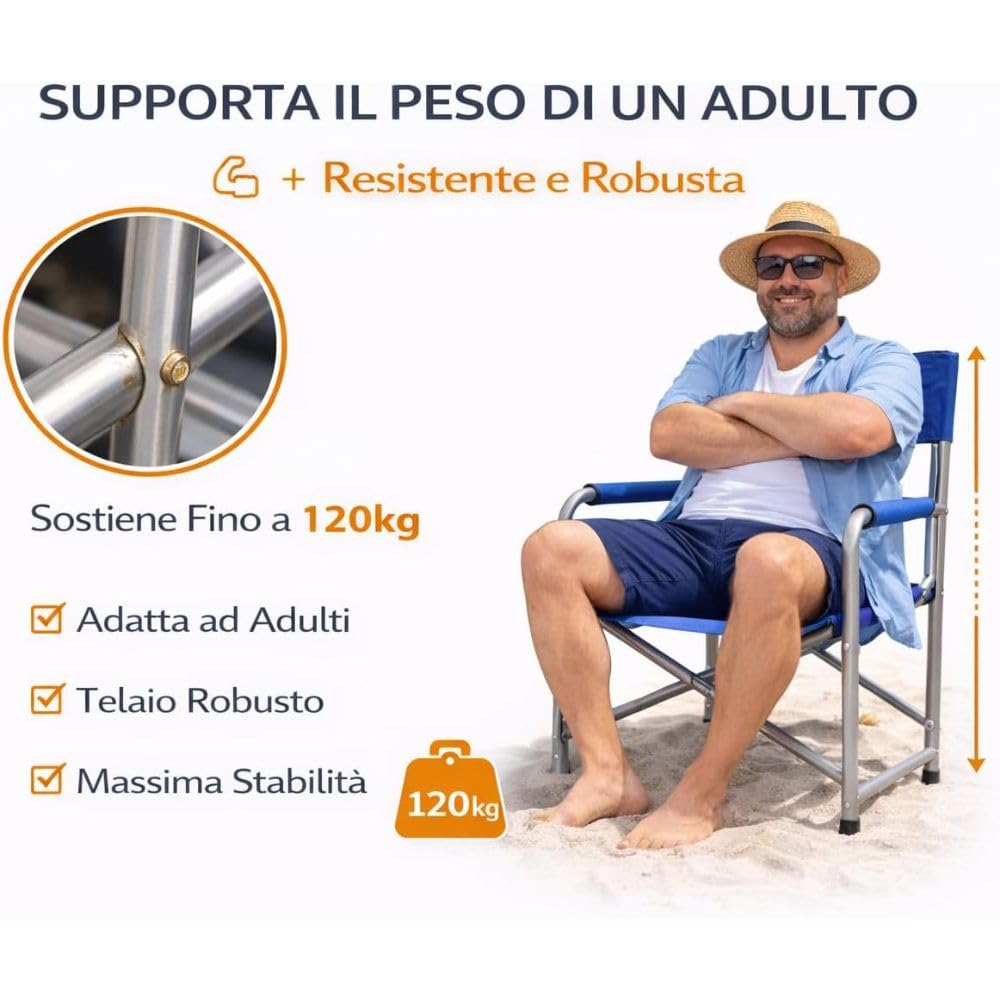 Set 2 Sedie Regista Pieghevoli 57x46x80 cm – Sedie da Campeggio con Struttura in Ferro e Tessuto Oxford Resistente – Sedie Outdoor Compatte e Maneggevoli per Giardino, Spiaggia, Terrazzo