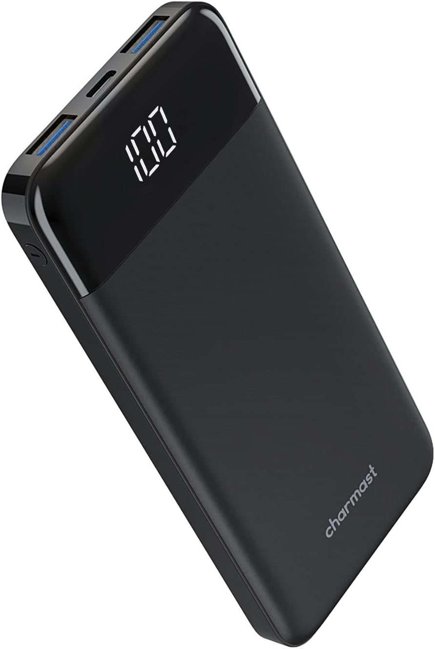 Portable Charger, USB C Slim 3A Fast Charging LED Display Power Bank, Charmast 10000mAh Battery Pack, Small Portable Battery Charger for iPhone 13 12 11 X 8 7 Samsung S21 S20